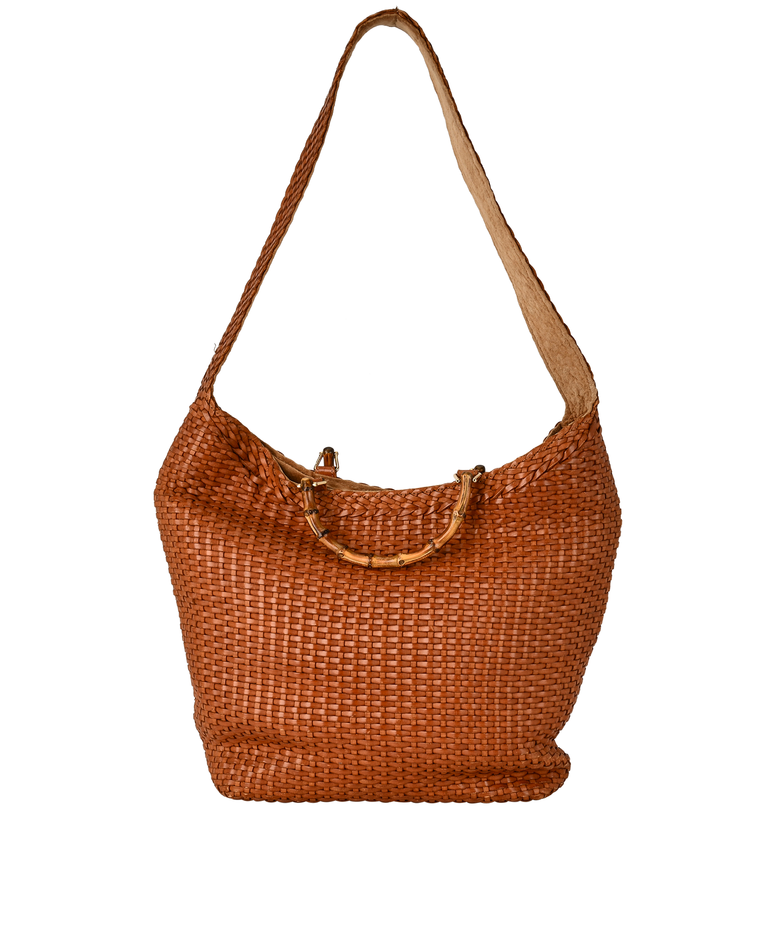 Bamboo Weaved Shoulder Bag, &pound;295, Handbags, Brown, Leather, Back view